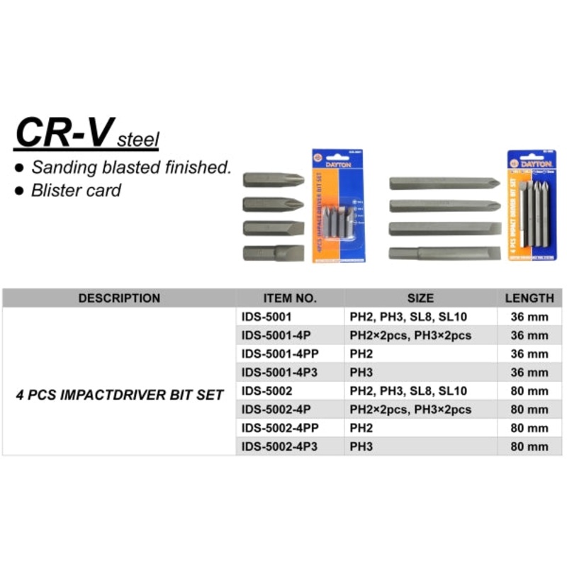 DAYTON IDS-5002-4PC IMPACT BIT SET