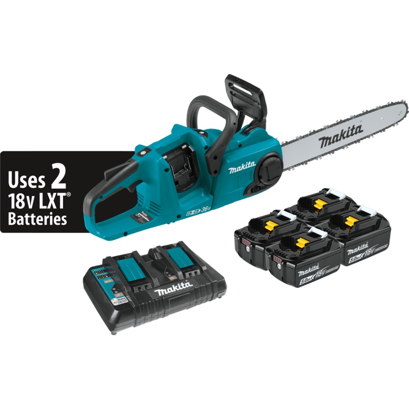 MAKITA 36V (18V X2) LXT 16" Chain Saw Kit w/ 4 Batteries
