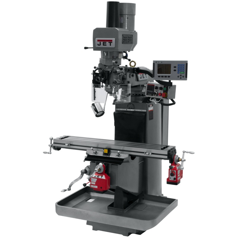 JET JTM-949EVS Mill w/3-Axis ACURITE 203 DRO (Quill) w/X and Y-Axis Powerfeeds and Air Powered Draw Bar for Metalworking 3HP, 230V, 3Ph