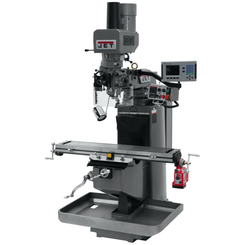 JET JTM-949EVS Mill w/3-Axis ACURITE 203 DRO (Quill) w/X-Axis Powerfeed and Air Powered Draw Bar for Metalworking 3HP, 230V, 3Ph