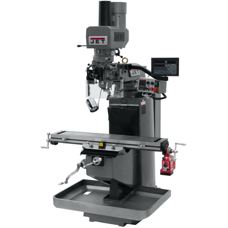 JET JTM-949EVS w/Newall DP700 DRO X Powerfeed & Air Power Drawbar for Metalworking 3HP, 230V, 3Ph