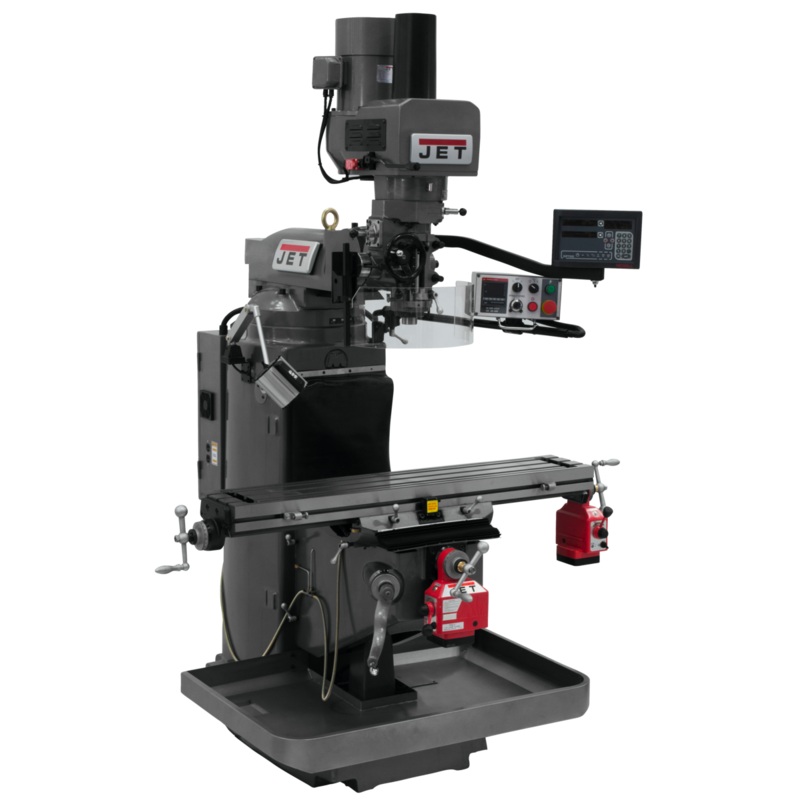JET JTM-949EVS w/Newall DP700 DRO X & Y Powerfeeds & Air Power Drawbar for Metalworking 3HP, 230V, 3Ph