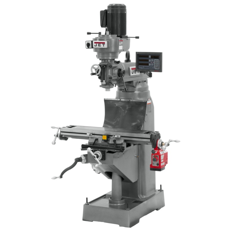 JET JVM-836-1 Mill w/Newall DP700 DRO w/X-Axis Powerfeed has precision bored milling head, 8x36" table and double locks.