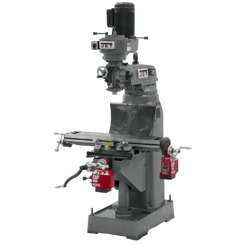 JET JVM-836-1 Mill w/X and Y-Axis Powerfeeds has precision bored and honed milling head, 8x36" table and double locks on moving surfaces.