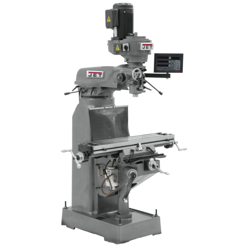 JET JVM-836-3 Mill w/3-Axis Newall DP700 DRO (Quill) w/X-Axis Powerfeed has precision bored milling head, 8x36" table and double locks.
