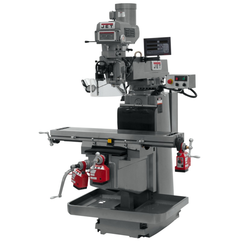 JET JTM-1 254VS w/NEWALL DP700 3X (Q) DRO X Y&Z Powerfeeds features NST-40 spindle taper.