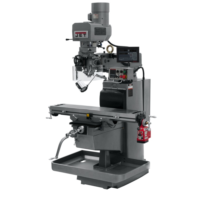 JET JTM-1050EVS2/230 Electronic Variable Speed Mill w/3-Axis Newall DP700 DRO (Quill) w/X-Axis Powerfeed has 10x50" table and R8 spindle, 70-3800rpm.