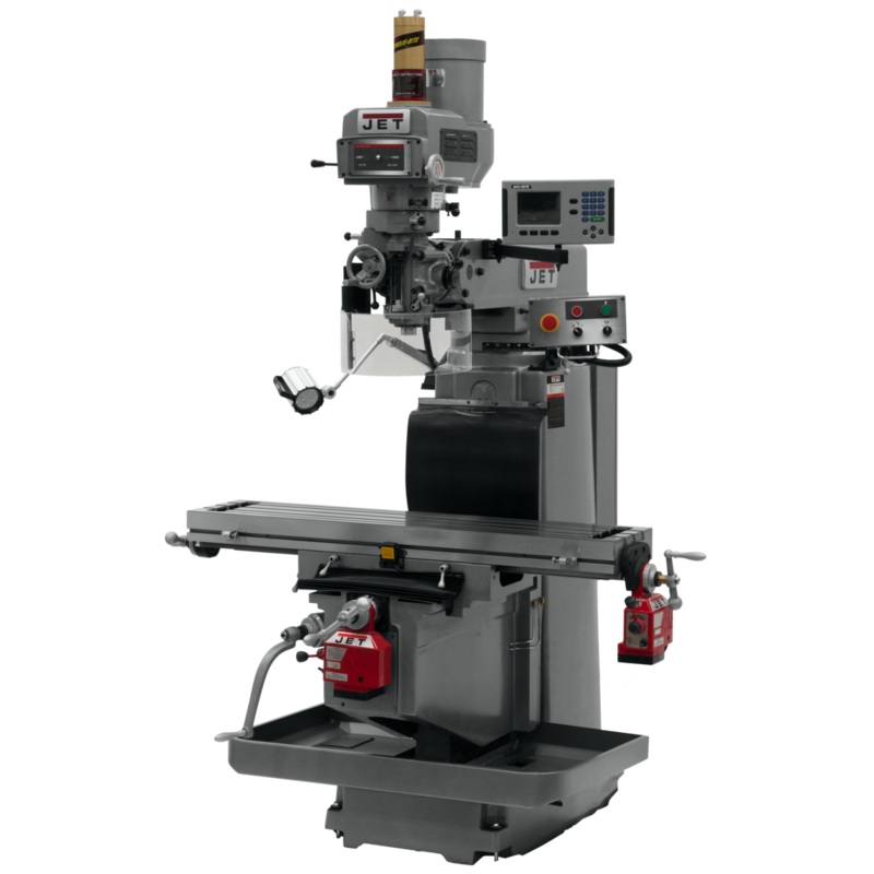 JET JTM-1254RVS w/ACURITE 203 3X (K) DRO X & Y Powerfeeds & Air Power Drawbar features R-8 spindle taper