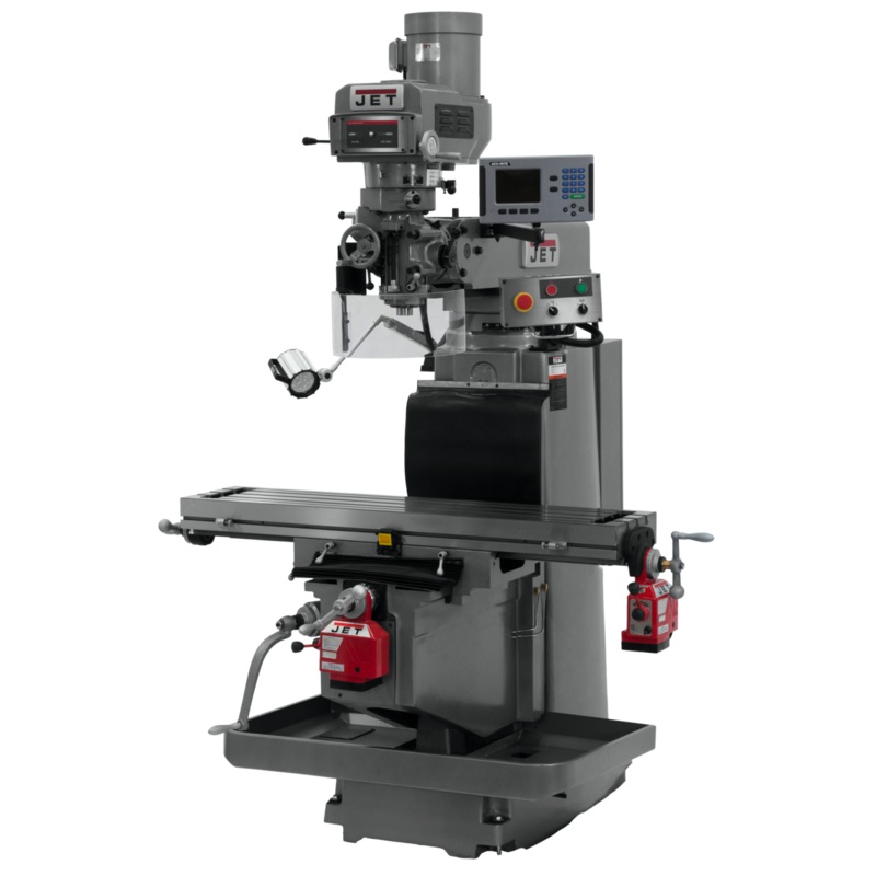 JET JTM-1254RVS w/ACURITE 203 3X (K) DRO X & Y Powerfeeds features R-8 spindle taper