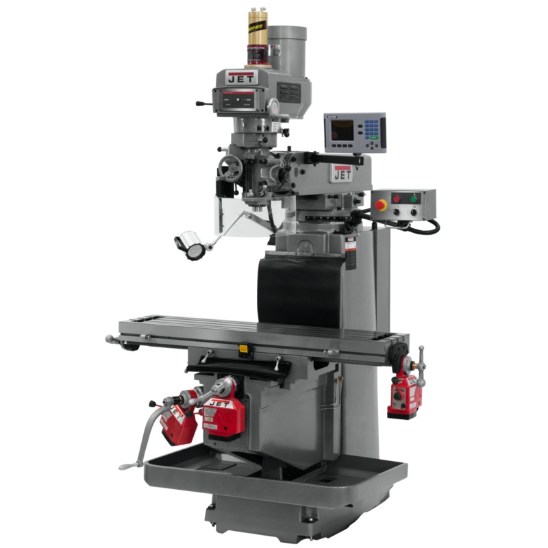 JET JTM-1254RVS w/ACURITE 203 3X (K) DRO X Y&Z Powerfeeds & Air Power Drawbar features R-8 spindle taper