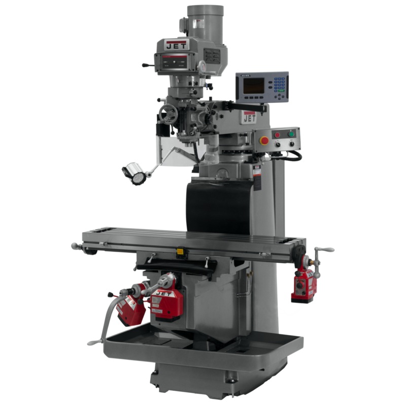 JET JTM-1254RVS w/ACURITE 203 3X (K) DRO X Y&Z Powerfeeds features R-8 spindle taper