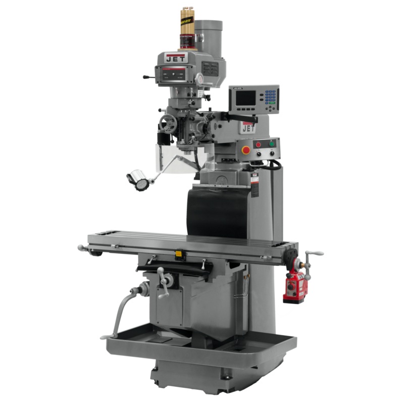 JET JTM-1254RVS w/ACURITE 203 DRO X Powerfeed & Air Power Drawbar features R-8 spindle taper