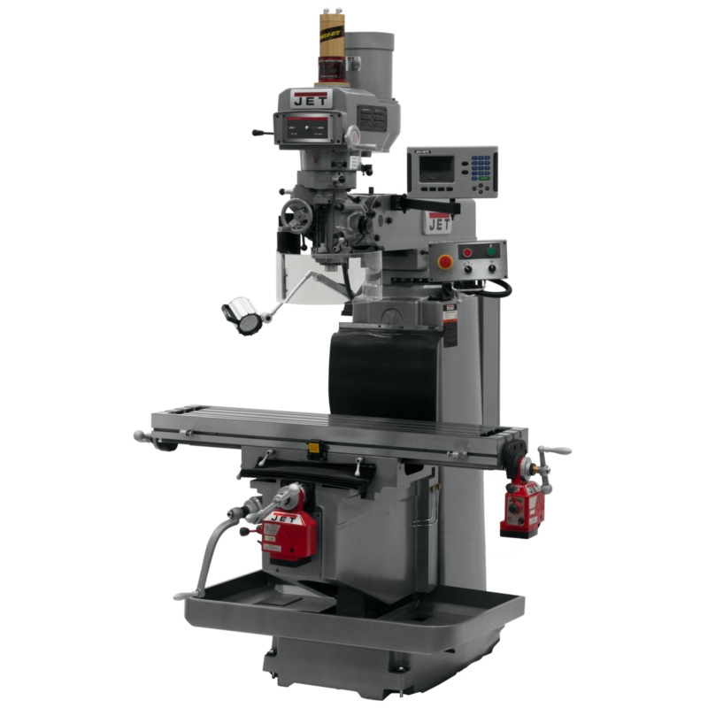 JET JTM-1254RVS w/ACURITE 203 DRO X & Y Powerfeeds & Air Power Drawbar features R-8 spindle taper