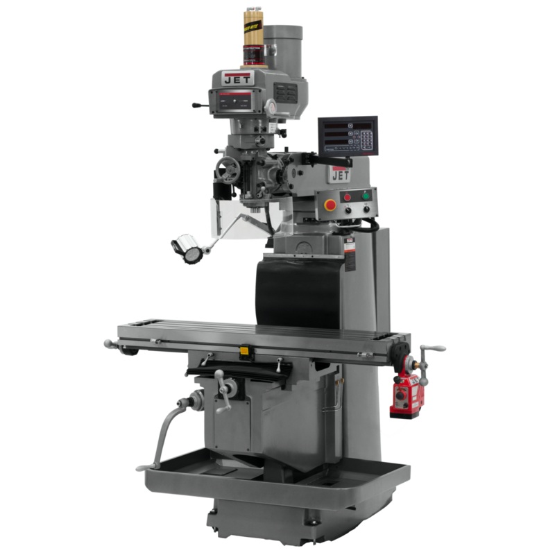 JET JTM-1254RVS w/NEWALL DP700 3X (K) DRO X Powerfeed & Air Power Drawbar features R-8 spindle taper