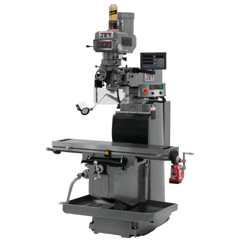 JET JTM-1254RVS w/NEWALL DP700 3X (Q) DRO X Powerfeed & Air Power Drawbar features R-8 spindle taper