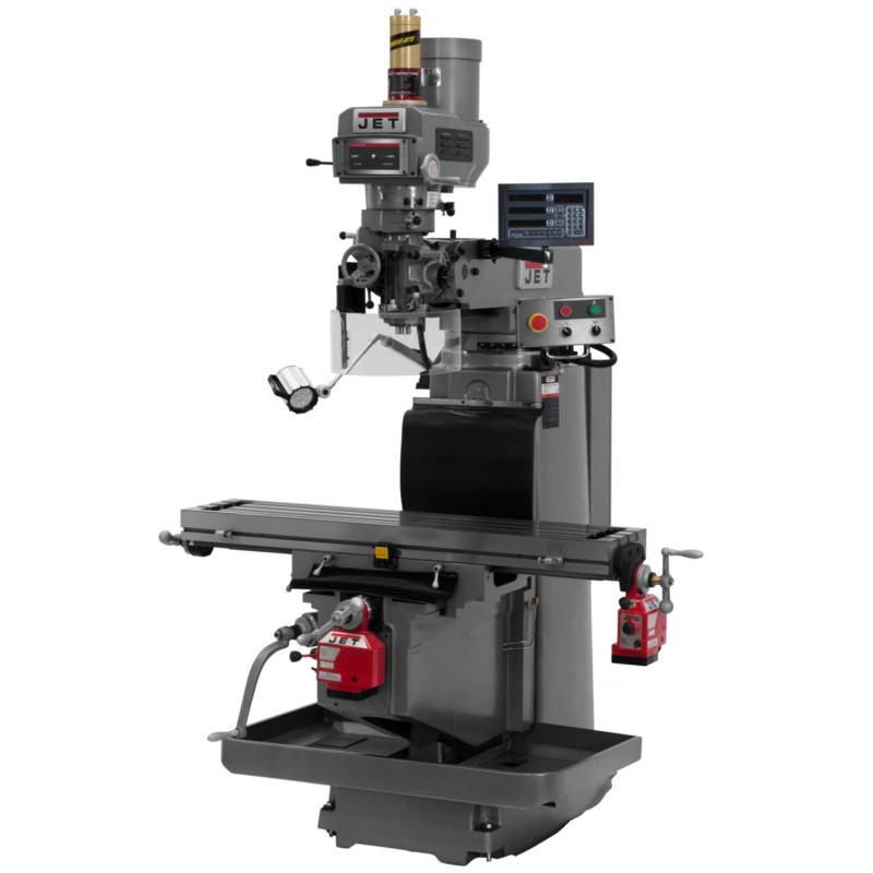 JET JTM-1254RVS w/NEWALL DP700 3X (Q) DRO X&Y Powerfeeds & Air Power Drawbar features R-8 spindle taper