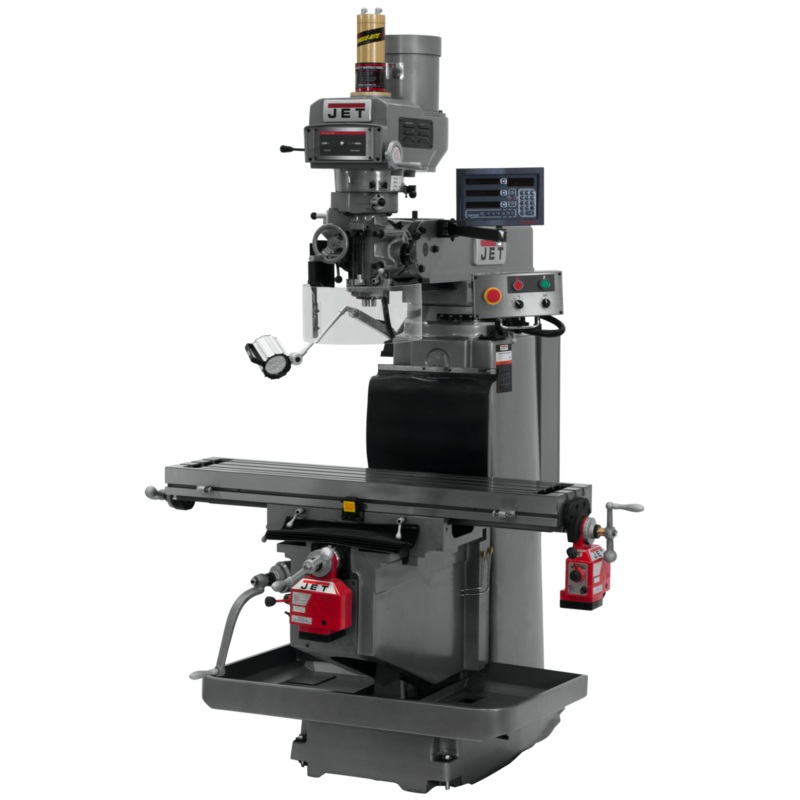 JET JTM-1254RVS w/NEWALL DP700 DRO X & Y Powerfeeds & Air Power Drawbar features R-8 spindle taper