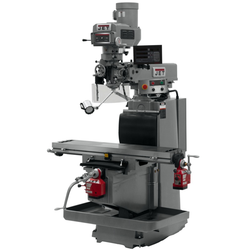 JET JTM-1254RVS w/NEWALL DP700 DRO X & Y Powerfeeds features R-8 spindle taper