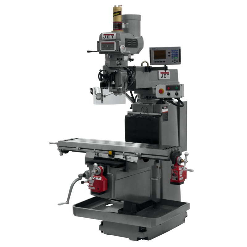 JET JTM-1254VS w/ACURITE 203 3X (K) DRO X & Y Powerfeeds & Air Power Drawbar features NST-40 spindle taper.