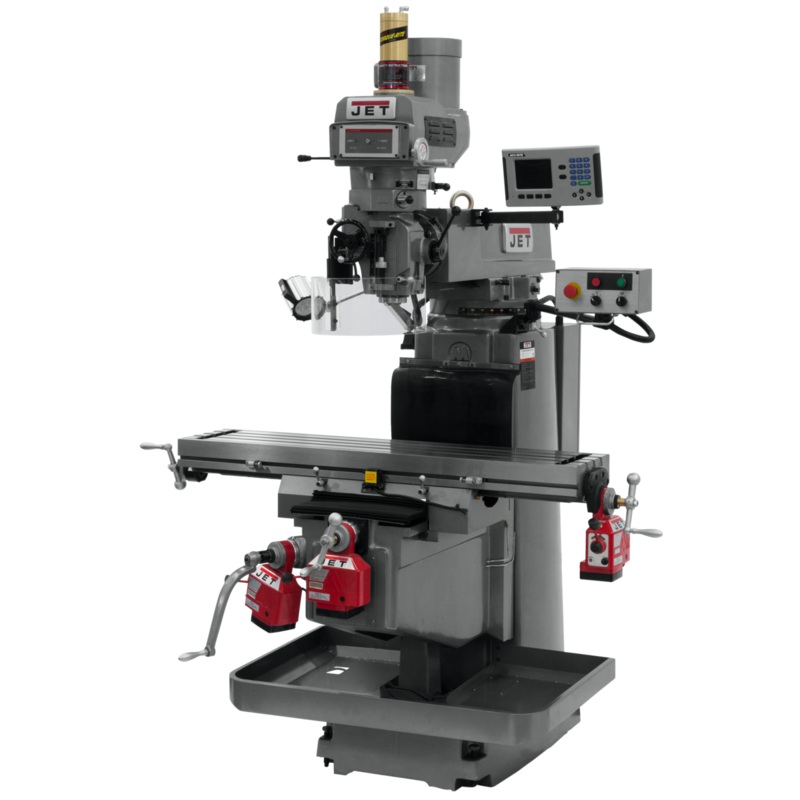 JET JTM-1254VS w/ACURITE 203 3X (K) DRO X Y&Z Powerfeeds & Air Power Drawbar features NST-40 spindle taper.