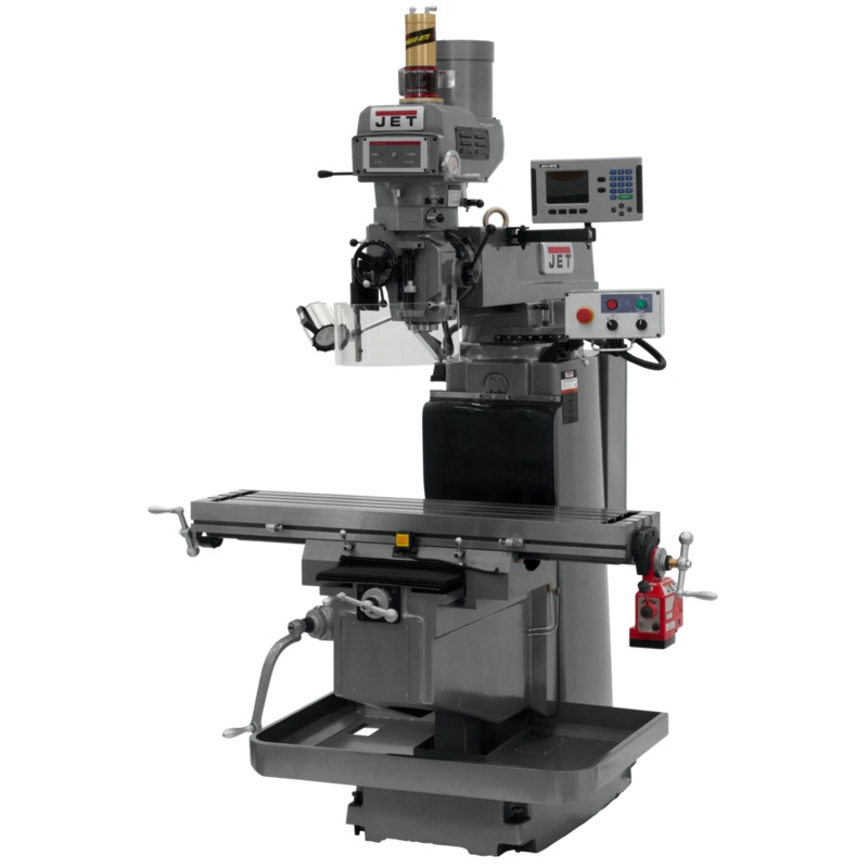 JET JTM-1254VS w/ACURITE 203 3X (Q) DRO X Powerfeed & Air Power Drawbar features NST-40 spindle taper.
