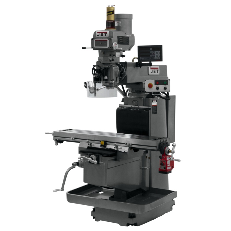 JET JTM-1254VS w/NEWALL DP700 3X (K) DRO X Powerfeed & Air Power Drawbar features NST-40 spindle taper.