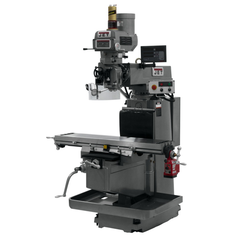 JET JTM-1254VS w/NEWALL DP700 DRO X Powerfeed & Air Power Drawbar features NST-40 spindle taper.
