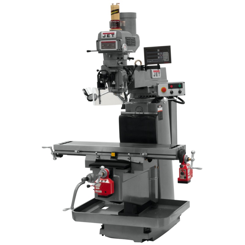JET JTM-1254VS w/NEWALL DP700 DRO X & Y Powerfeeds & Air Power Drawbar features NST-40 spindle taper.