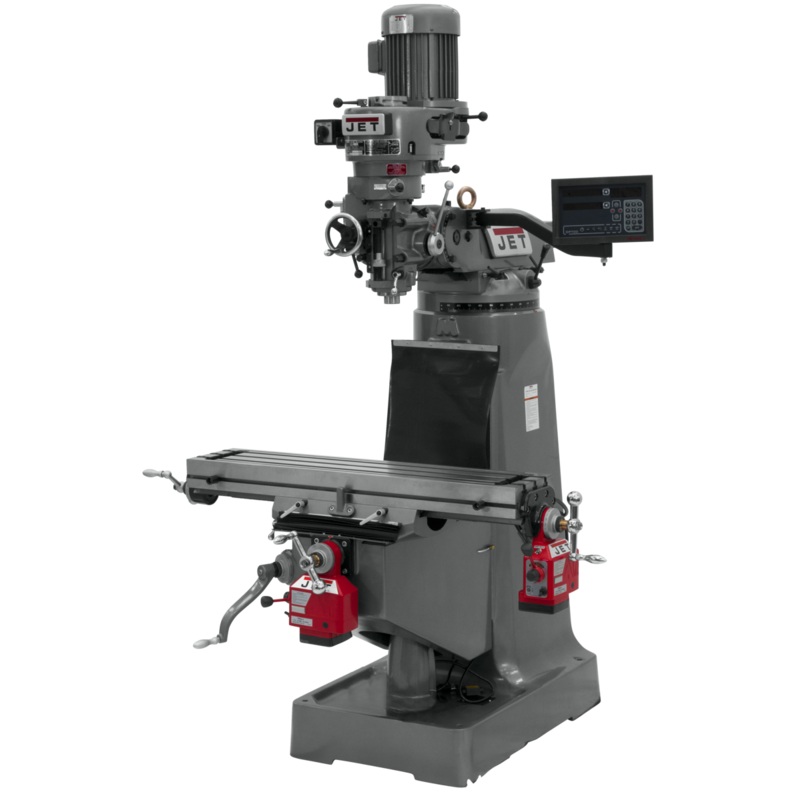 JET JTM-2 Mill w/3-Axis Newall DP700 DRO (Quill) w/X and Y-Axis Powerfeeds for Metalworking 2HP, 115/230V, 1Ph,Prewired 230