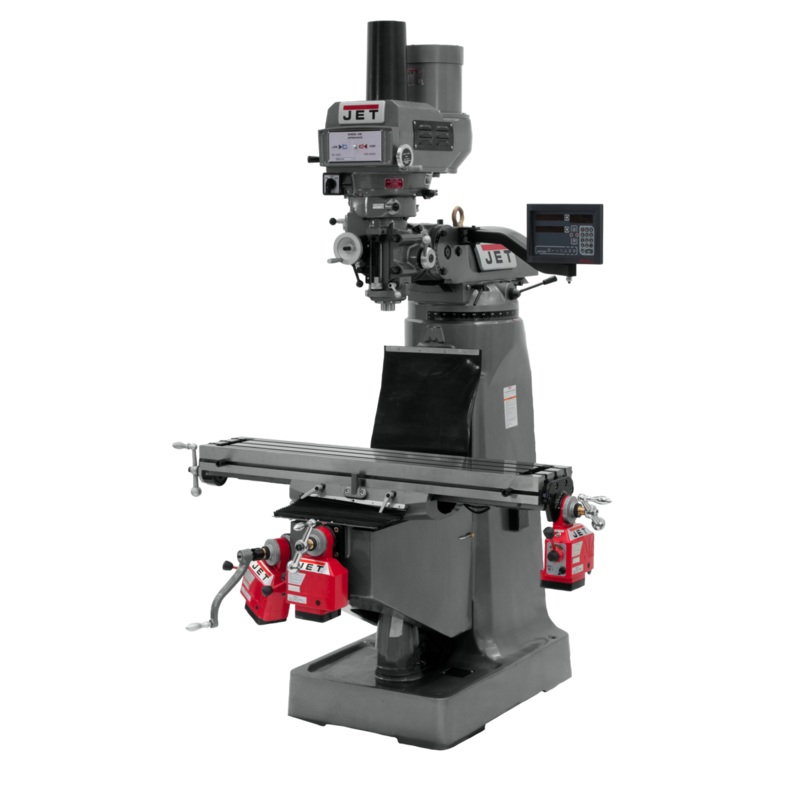 JET JTM-4VS-1 Mill w/3-Axis Newall DP700 DRO (Quill) w/X Y and Z-Axis Powerfeeds and Power Draw Bar for Metalworking 2HP, 115/230V, 1Ph, Prewired 230V