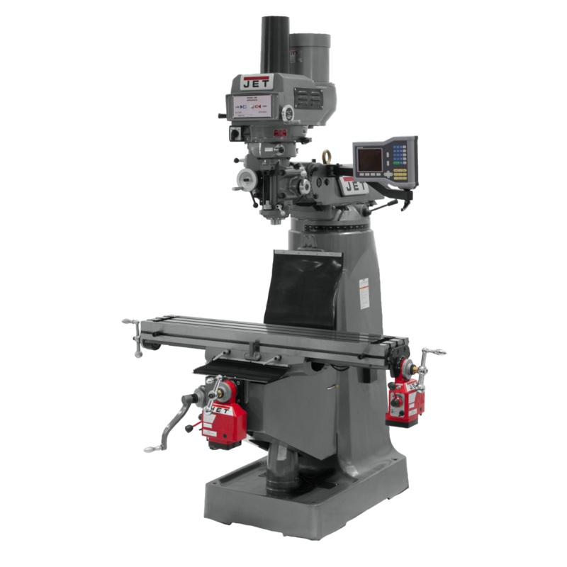 JET JTM-4VS-1 Mill w/ACURITE 203 DRO w/X and Y-Axis Powerfeeds and Power Draw Bar for Metalworking 2HP, 115/230V, 1Ph, Prewired 230V