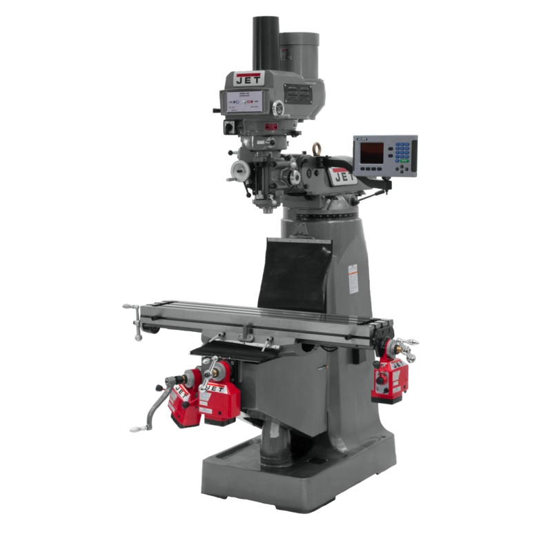 JET JTM-4VS Mill w/3-Axis ACURITE 203 DRO (Knee) w/X Y and Z-Axis Powerfeeds and Power Draw Bar for Metalworking 3HP, 230/460V, 3Ph, Prewired 230V