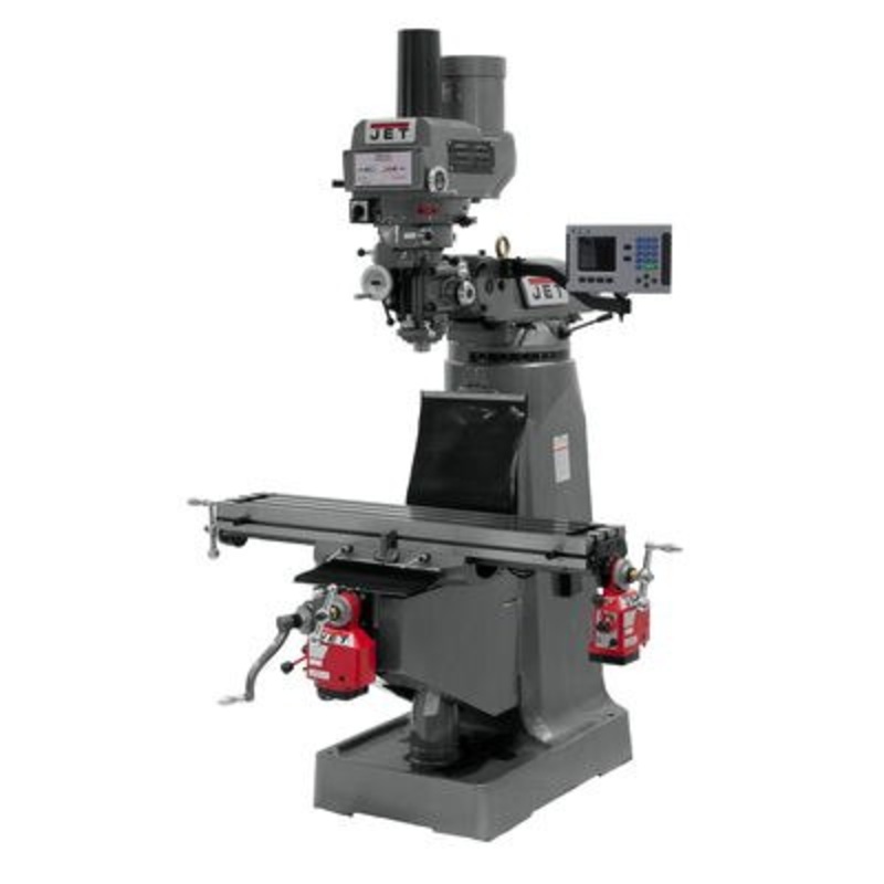JET JTM-4VS Mill w/3-Axis ACURITE 203 DRO (Quill) w/X and Y-Axis Powerfeeds and Power Draw Bar for Metalworking 3HP, 230/460V, 3Ph, Prewired 230V