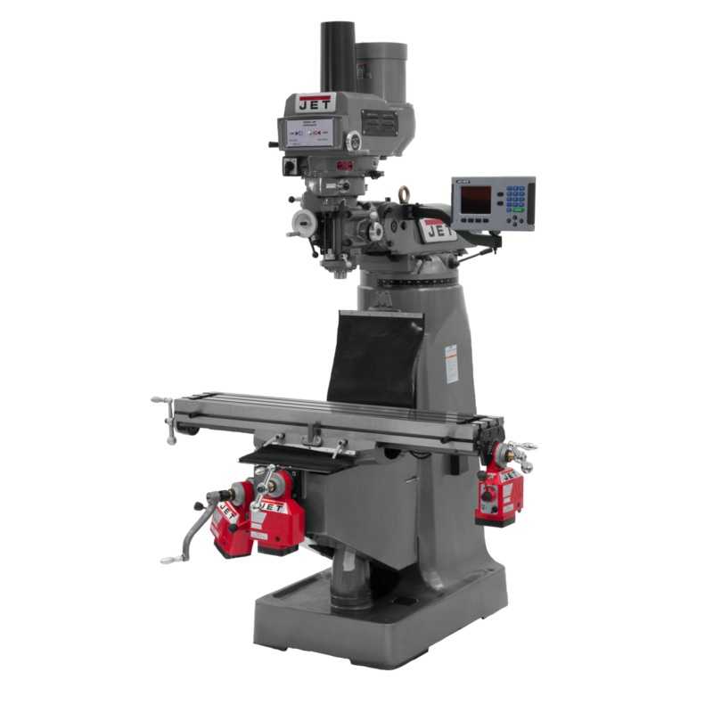 JET JTM-4VS Mill w/3-Axis ACURITE 203 DRO (Quill) X Y and Z-Axis Powerfeeds w/Power Drawbar for Metalworking 3HP, 230/460V, 3Ph, Prewired 230V