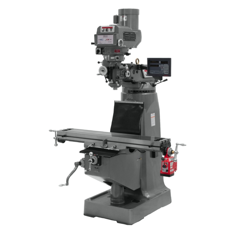 JET JTM-4VS Mill w/3-Axis Newall DP700 DRO (Knee) w/X-Axis Powerfeed for Metalworking 3HP, 230/460V, 3Ph, Prewired 230V