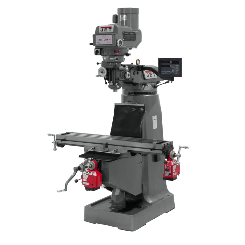 JET JTM-4VS Mill w/3-Axis Newall DP700 DRO (Quill) w/X and Y-Axis Powerfeeds for Metalworking 3HP, 230/460V, 3Ph, Prewired 230V