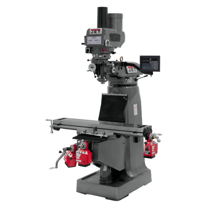 JET JTM-4VS Mill w/3-Axis Newall DP700 DRO (Quill) w/X Y and Z-Axis Powerfeeds and Power Draw Bar for Metalworking 3HP, 230/460V, 3Ph, Prewired 230V