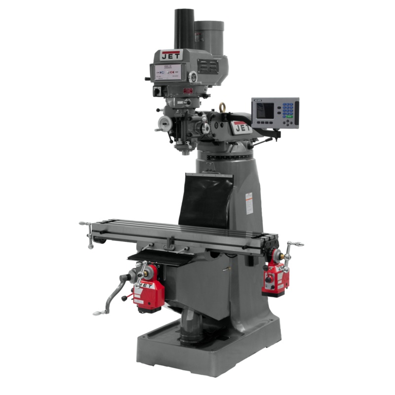 JET JTM-4VS Mill w/ACURITE 203 DRO w/X and Y-Axis Powerfeeds and Power Draw Bar for Metalworking 3HP, 230/460V, 3Ph, Prewired 230V