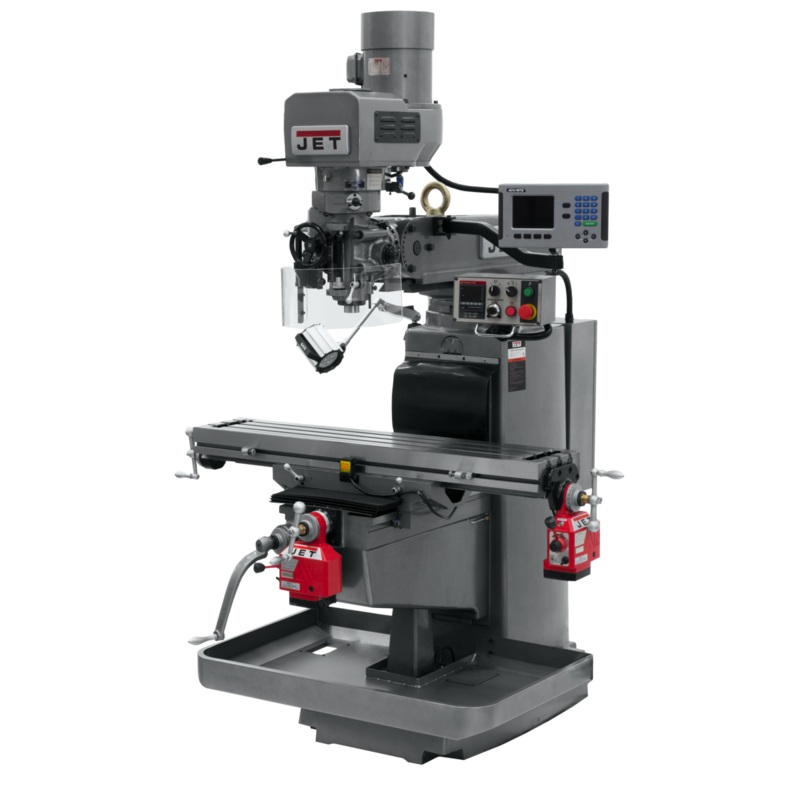 JET JTM-1050EVS2/230 Electronic Variable Speed Mill w/3-Axis ACURITE 203 DRO (Knee) w/X and Y-Axis Powerfeeds has 10x50" table and R8 spindle, 70-3800rpm.