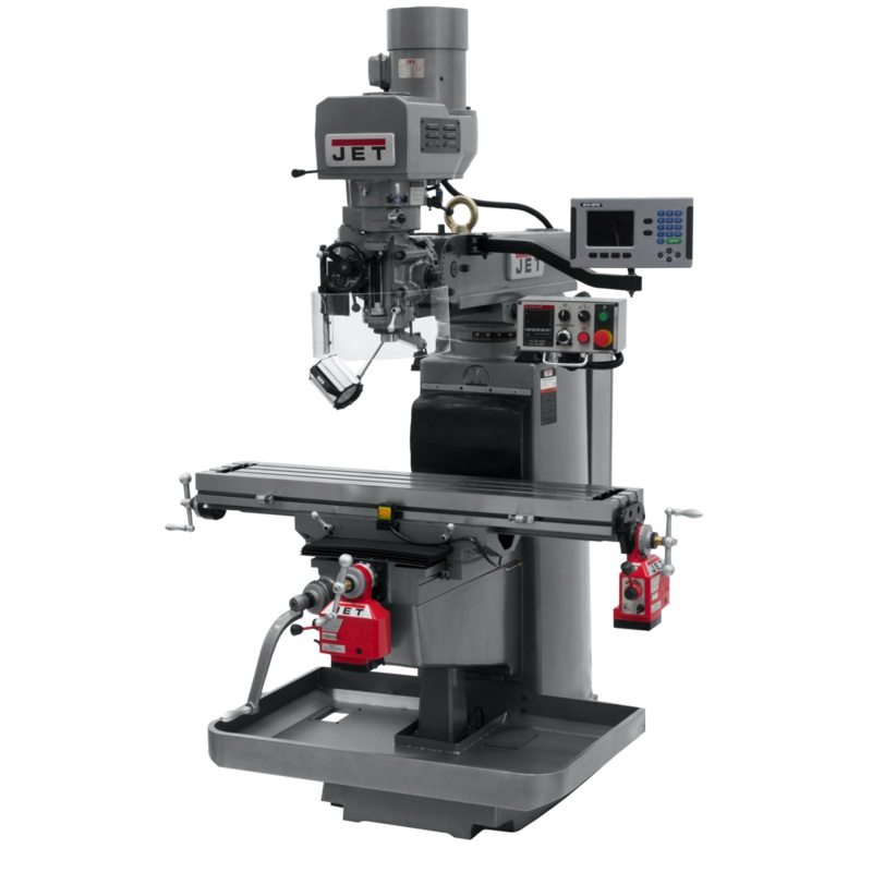 JET JTM-1050EVS2/230 Electronic Variable Speed Mill w/3-Axis ACURITE 203 DRO (Quill) w/X and Y-Axis Powerfeeds has 10x50" table and R8 spindle, 70-3800rpm.