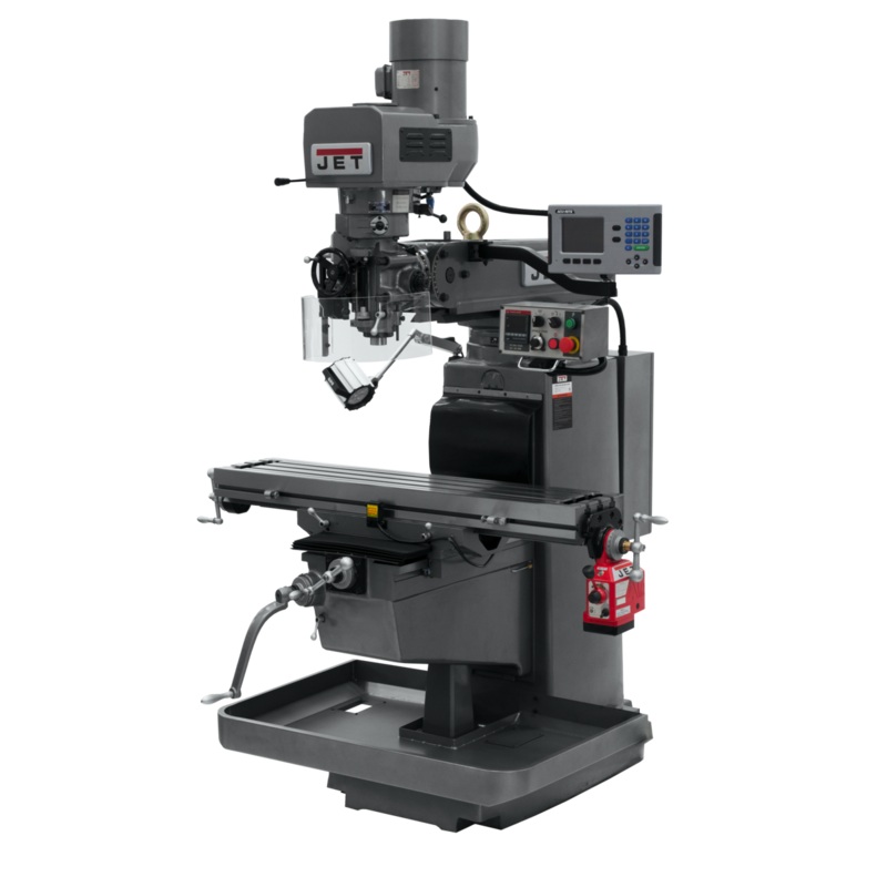 JET JTM-1050EVS2/230 Electronic Variable Speed Mill w/3-Axis ACURITE 203 DRO (Quill) w/X-Axis Powerfeed has 10x50" table and R8 spindle, 70-3800rpm.
