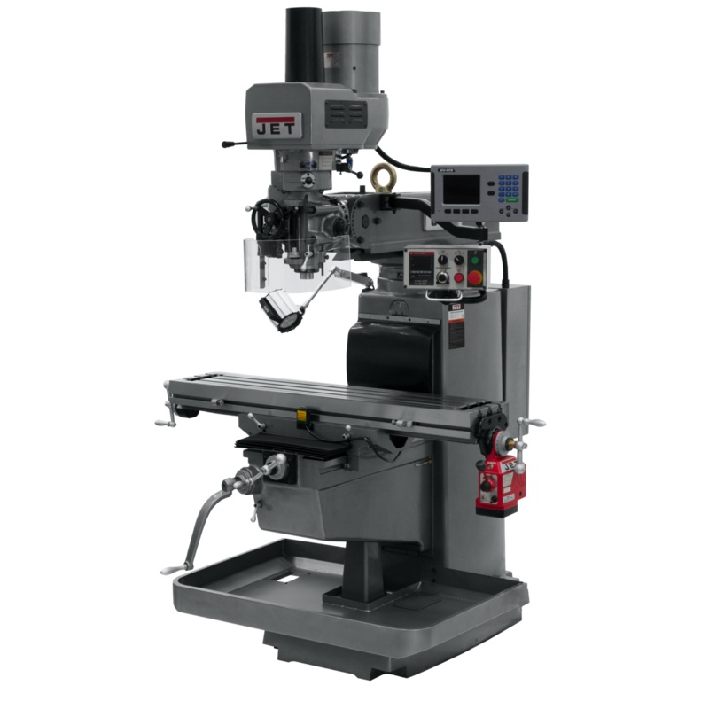 JET JTM-1050EVS2/230 Electronic Variable Speed Mill w/3-Axis ACURITE 203DRO (Quill) w/X-Axis Powerfeed and Air Draw Bar has 10x50" table, R8 spindle, 70-3800rpm.