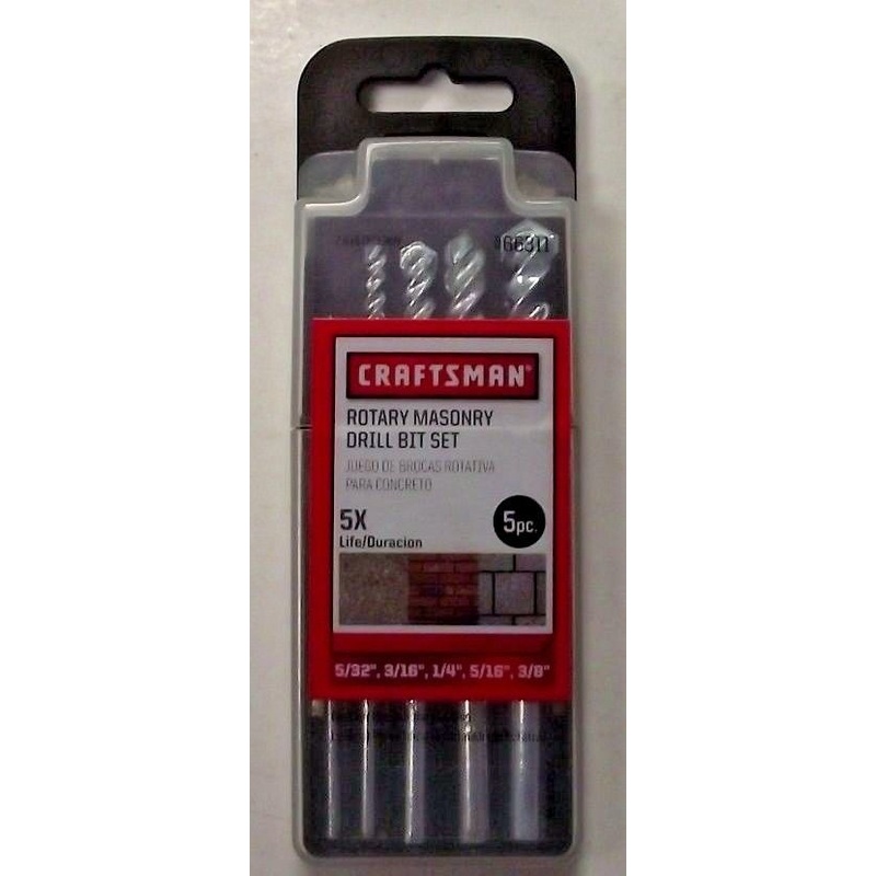 Craftsman 66311 5 Piece Rotary Masonry Drill Bit Set 5/32 3/16 1/4, 5/16, 3/8