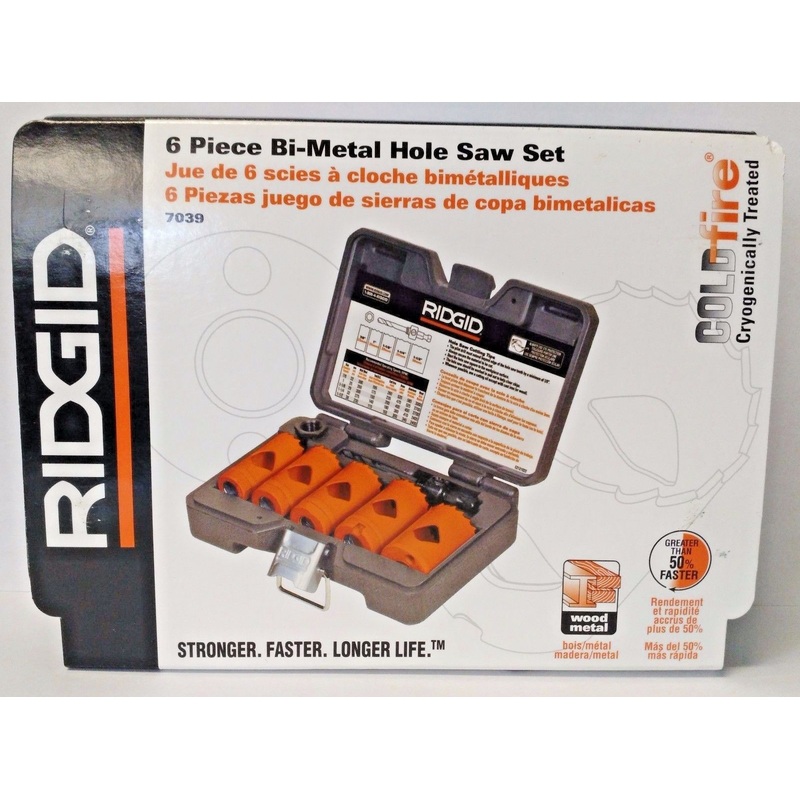 RIDGID 7039 6 Piece Bi-Metal Hole Saw Set Cobalt Industrial Grade Steel USA