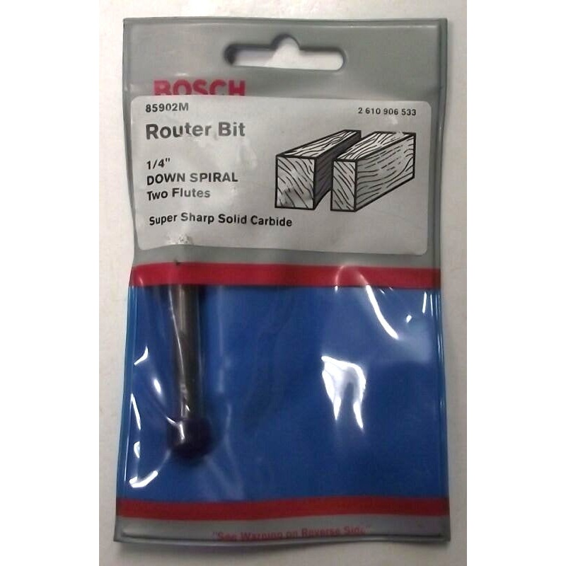 Bosch 85902M Solid Carbide 1/4" x 3/4 Down Spiral Double Flute 1/4" Shank USA