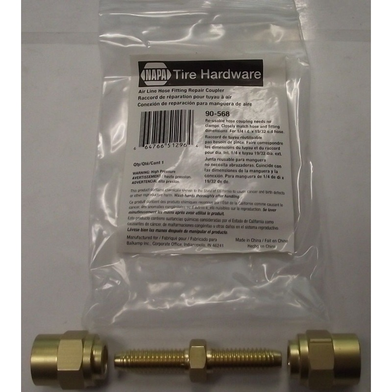 Napa 90-568 1/4" Reusable Brass Hose Splicer Coupler For Air Hoses
