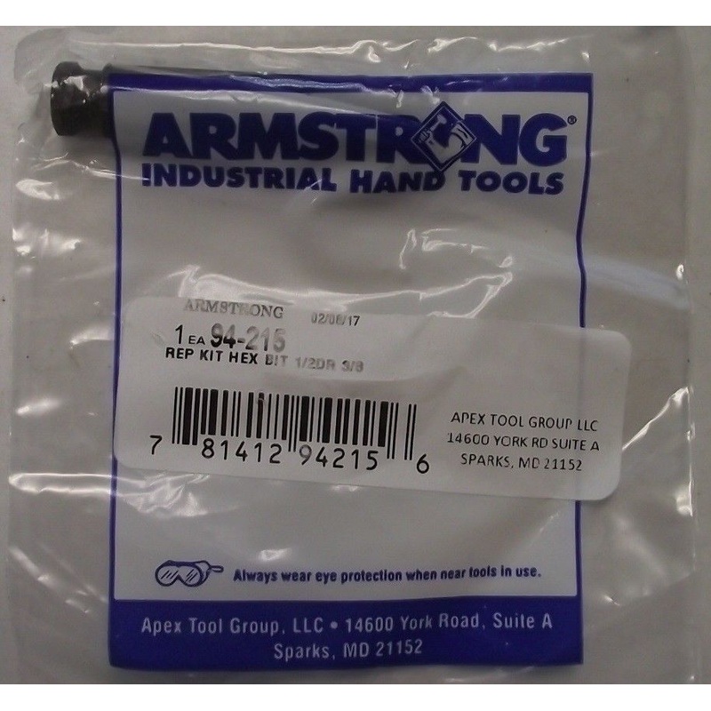 Armstrong 94-215 Replacement Hex Bit 1/2" Drive x 3/8" USA