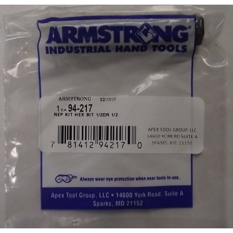 Armstrong 94-217 Replacement Hex Bit 1/2" Drive x 1/2" USA