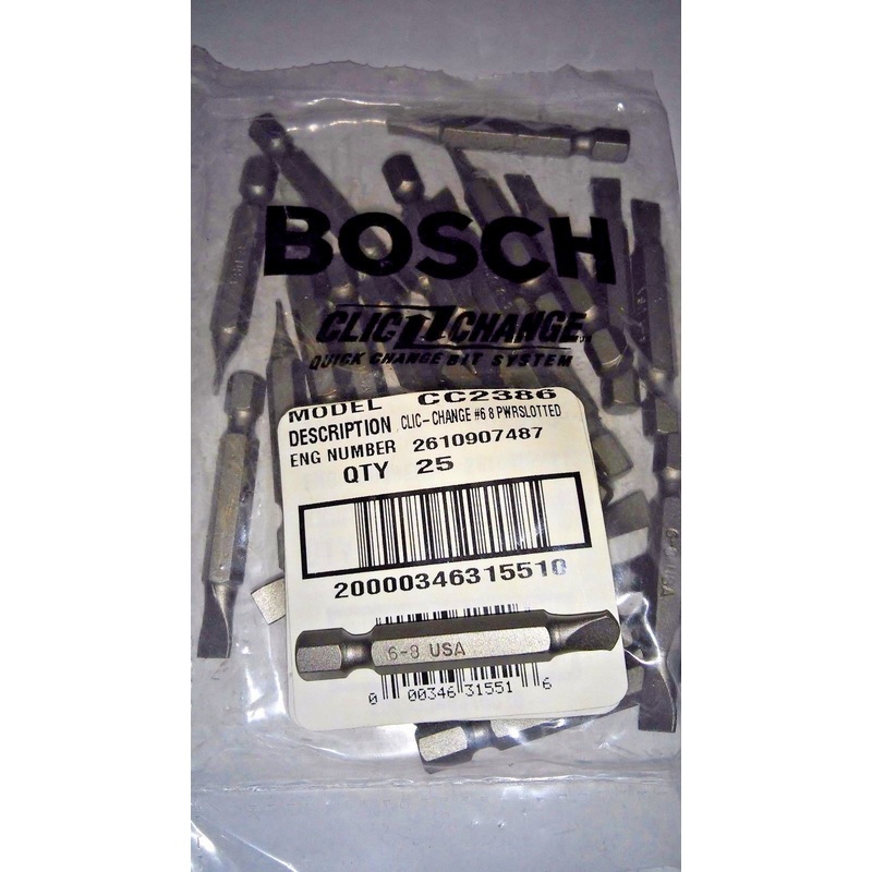 Bosch CC2386 #6 -8 Slotted Power Screw Bit Tips 25pcs. USA