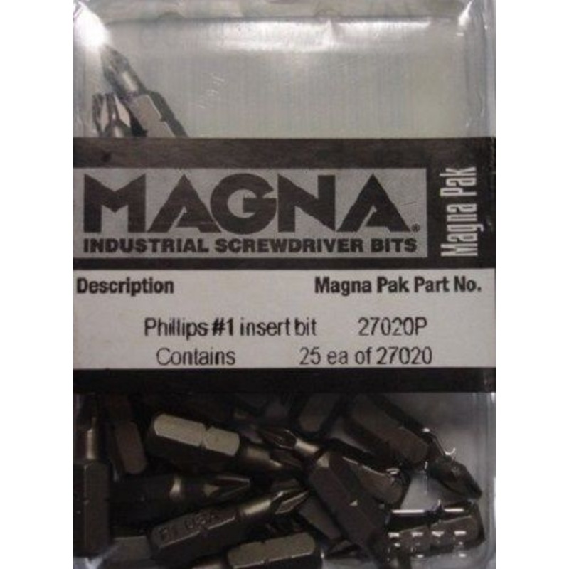 Magna 3AE56 #1 Phillips Insert Bits Screw Tips 25pk USA